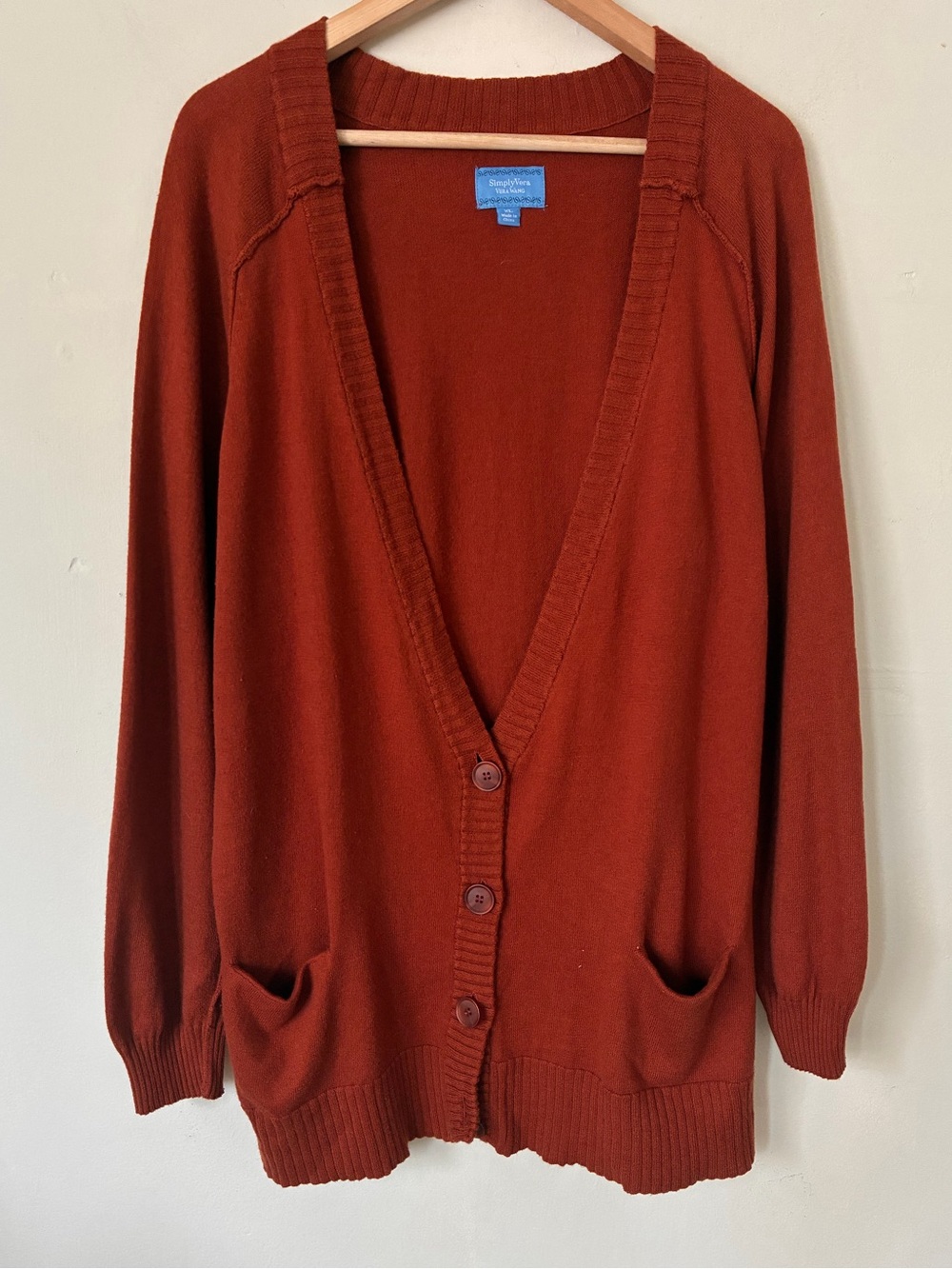 Simply Vera Vera Wang Rust Orange Wool Blend Cardigan Sweater XL Cottagecore - Picture 1 of 7
